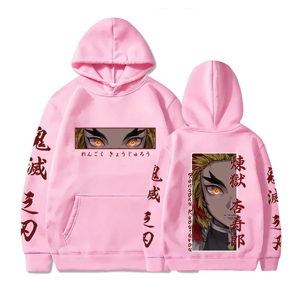 Hot Anime  Demon Slayer Hooded Rengoku Kyoujurou Eyes Graphic Print Autumn Winter Men Women Casual Sweatshirt Plus Size Hoodie