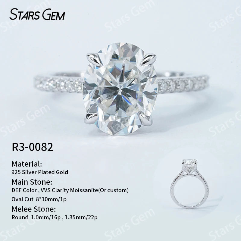 S925 Silver Round Brilliant Cut Moissanite Ring Solitaire Engagement Ring Fine Jewelry