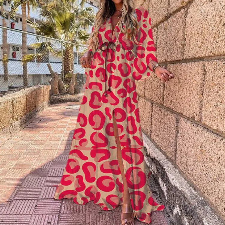 Women's Swing Dress Long Skirt 2024 Summer New Fashion Printed Bohemian Dress Slim Sexy Loose Lace Temperament Swing Dress