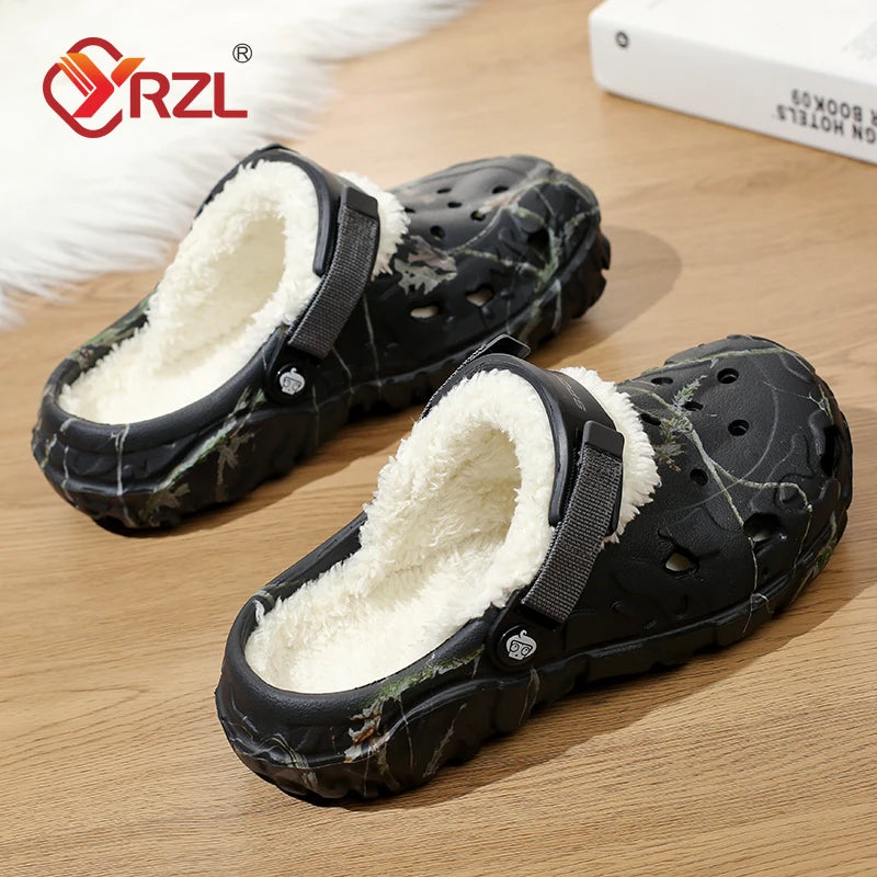 YRZL Men Winter Slippers Indoor Comfortable Warm Slippers Summer Removable Sandals Men Casual Non Slip Plush Fur Clogs for Men