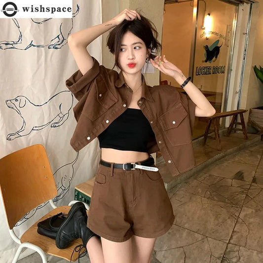 Retro Denim Fashion Set for Women's Summer 2024 New Korean Style Shorts with a Sense of Luxury and Age Reduction Two-piece Set