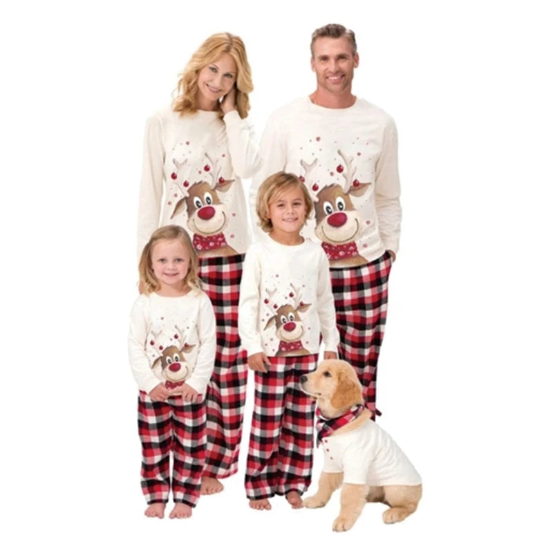 2024  Christmas Family Pajamas Set Adult Kid Sleepwear 2PCS Family Pyjamas Sets Deer Tops +Pants Xmas Family Matching Clothes