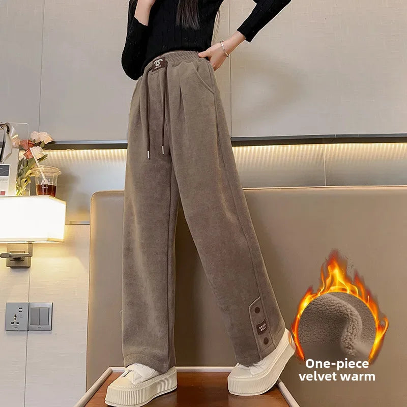 Girls Autumn/winter Fleece-lined Pants 2023 New Style Thickened Bell Bottoms Stylish Straight-leg Pants For Kids