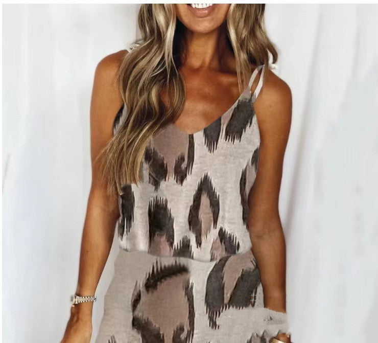 Printed Leopard V-Neck Slip Dress