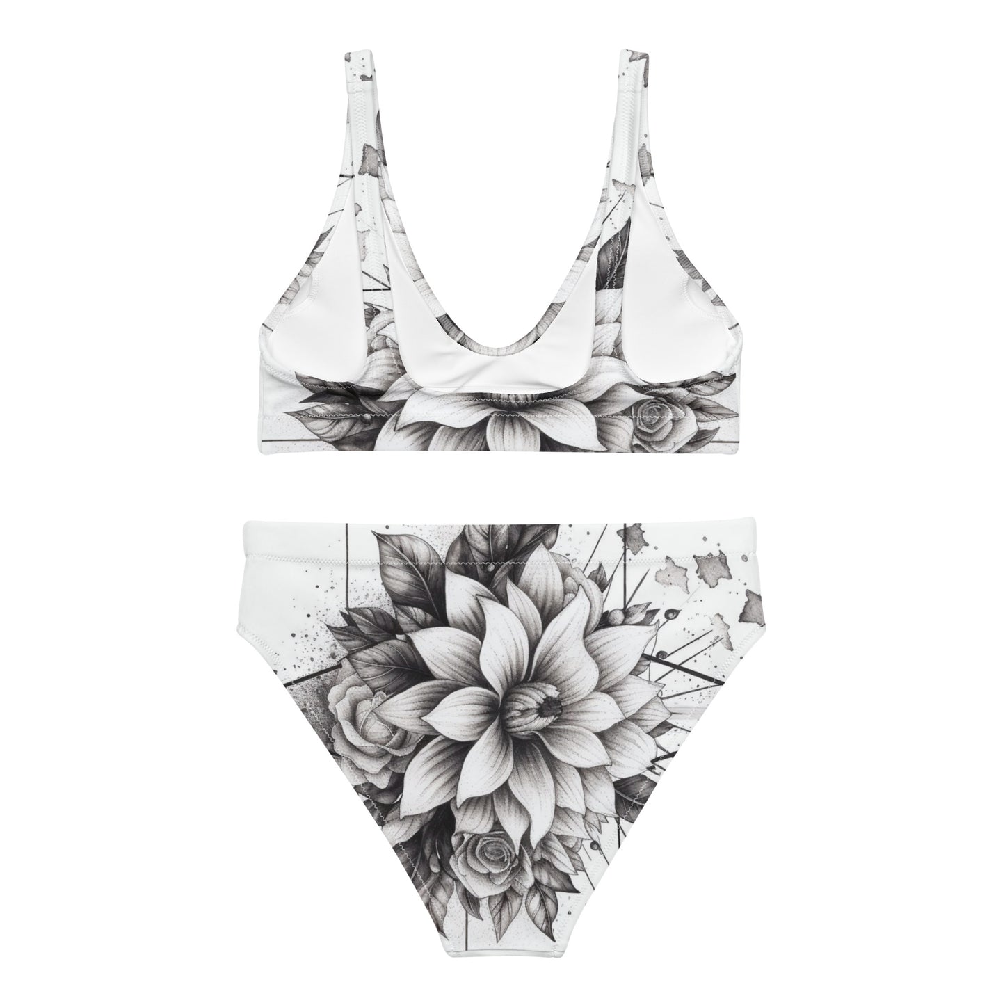 Black and White Bikini Bottom with Sacred Geometry Flower Design