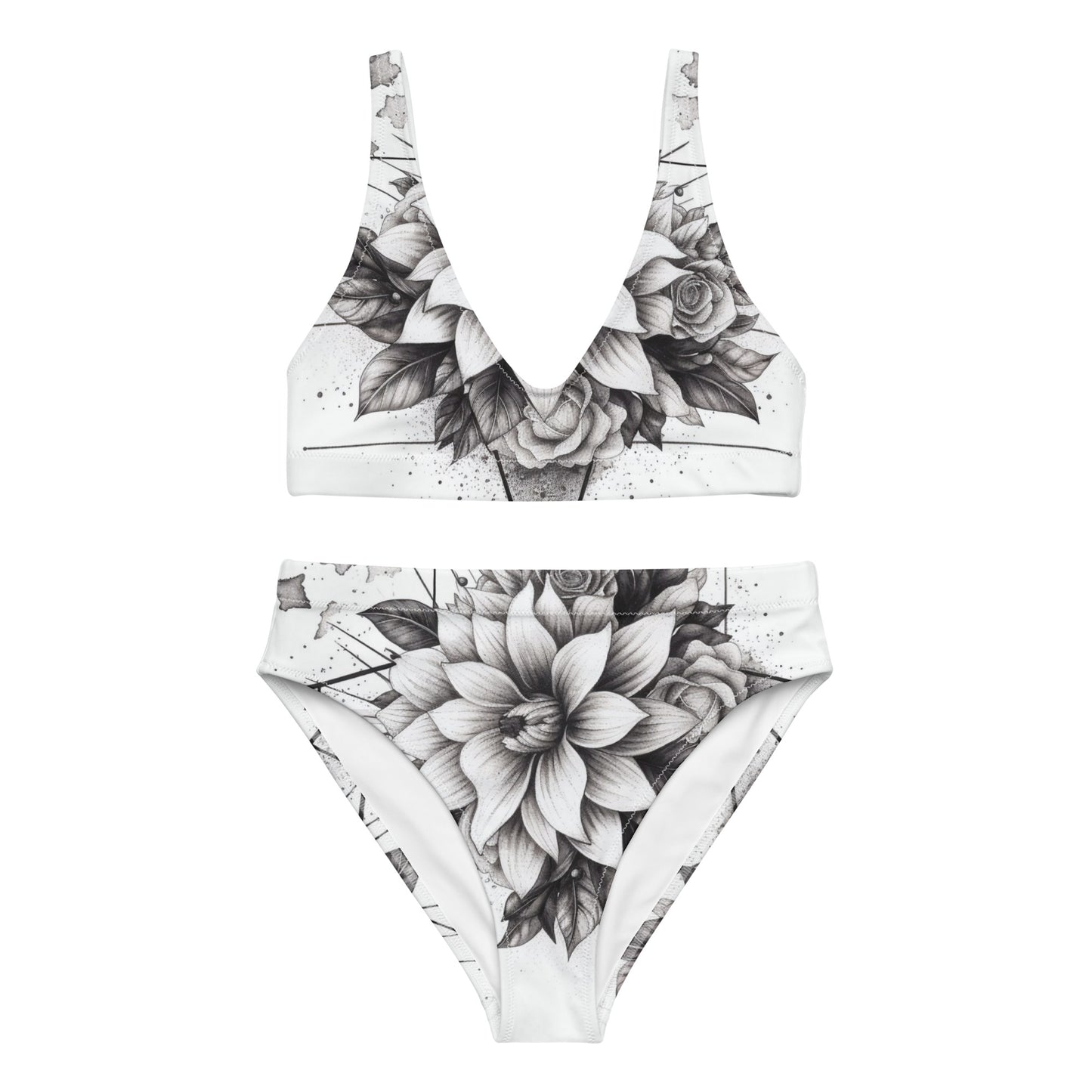 Black and White Bikini Bottom with Sacred Geometry Flower Design