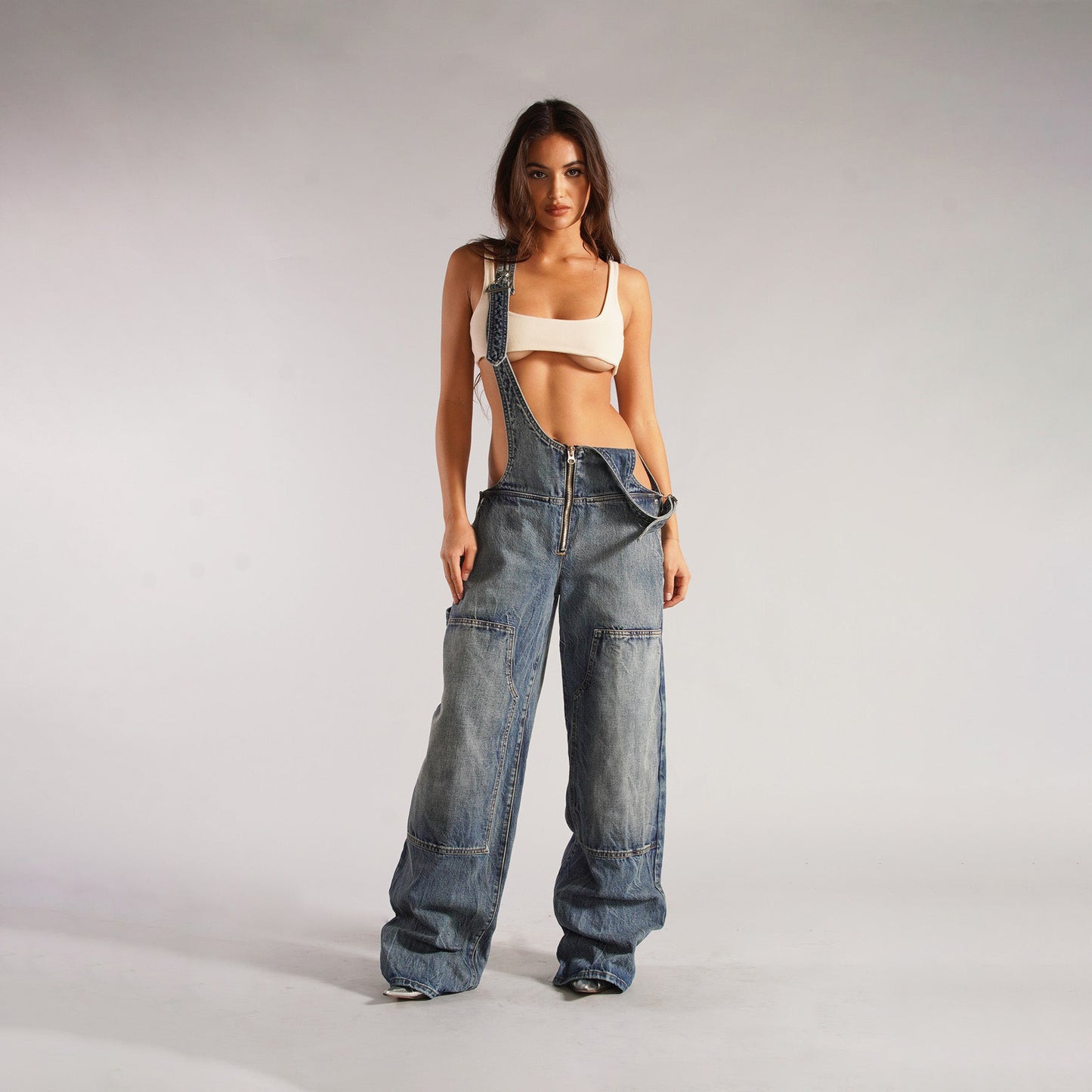 Y2K Zipper Denim Overalls