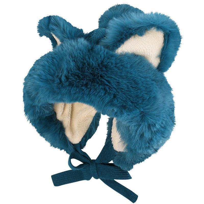 Fox Ears Warm With Velvet Knitted Plush Bonnet