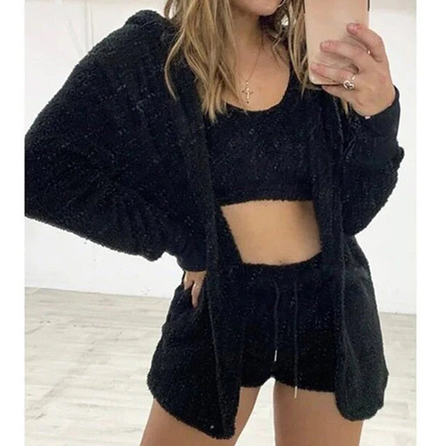 Cozy 3 piece Cami, Short & Cardigan Set