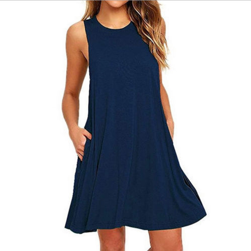 Summer Women Casual Pocket Dress Ladies T Shirt Dresses