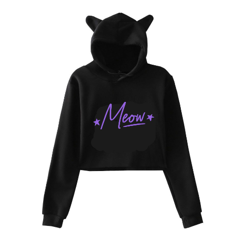 Viral cat sweater with cat ears on hood "Meow"