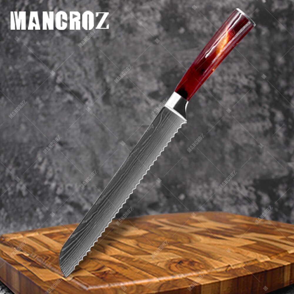 Utility Kitchen Knives Set Resin Handle Laser Damascus Pattern Chef Knife Sharp Santoku Cleaver Slicing Knives