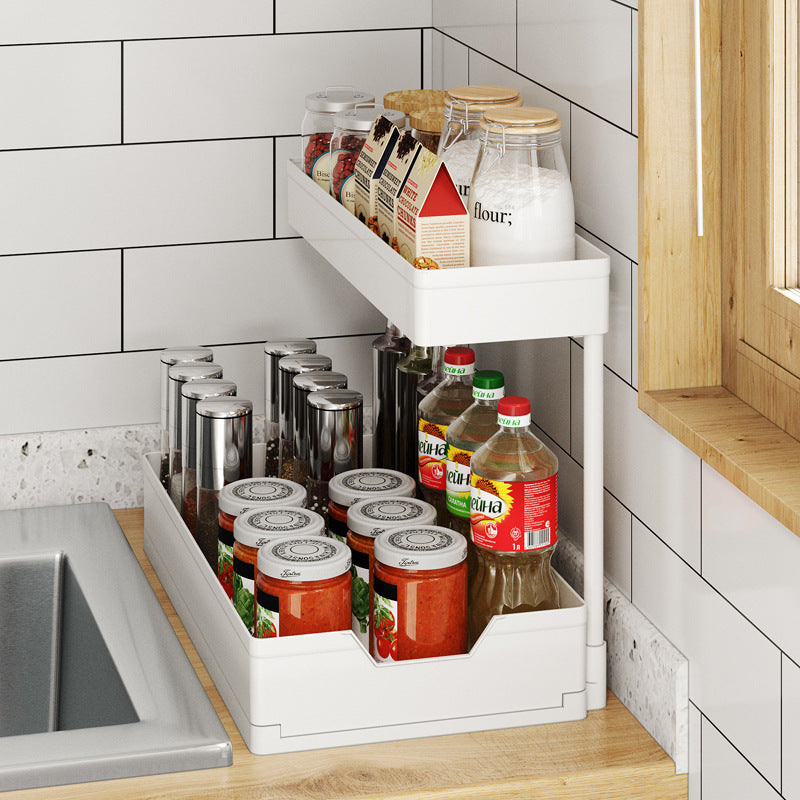 Kitchen L-Shaped Sink Storage Rack, Cabinet Storage Rack, Pull-Out Drawer Basket, Detachable Organizing Rack