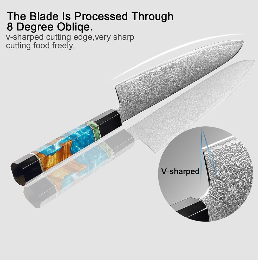 XITUO Damascus Stainless Steel Kitchen Knives Set High Quality Chef Knife Cleaver Paring Knife Stable wood&resin&horn Handle