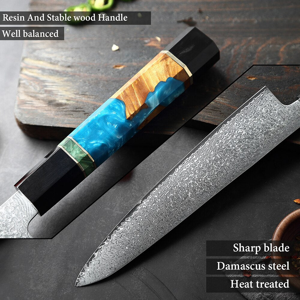 XITUO Damascus Stainless Steel Kitchen Knives Set High Quality Chef Knife Cleaver Paring Knife Stable wood&resin&horn Handle