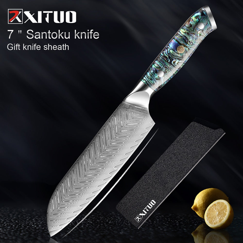 XITUO Damascus Steel knife Set Kitchen Cooking Tools Chef Knife Japanese Santoku Knives Boning knife Exquisite Shell Handle