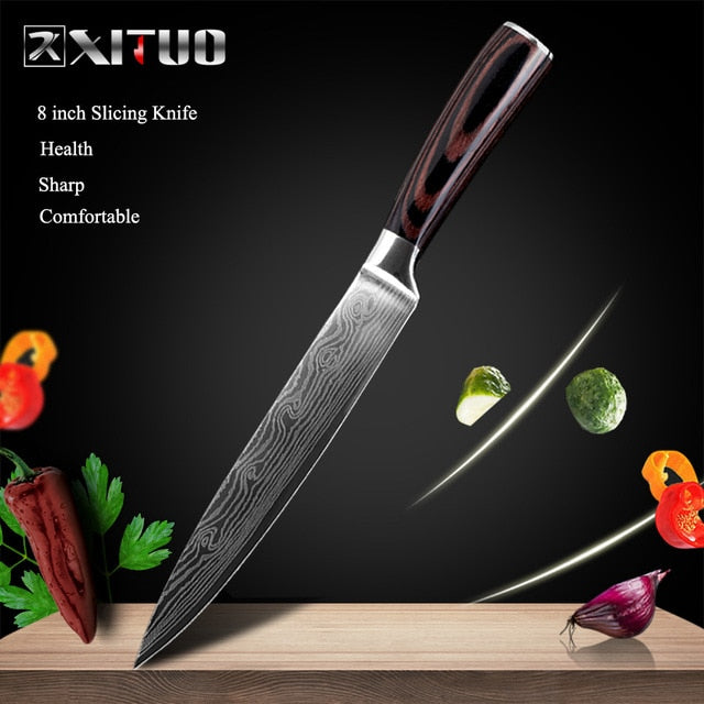 XITUO 8inch japanese kitchen knives Laser Damascus pattern chef knife Sharp Santoku Cleaver Slicing Utility Knives tool EDC