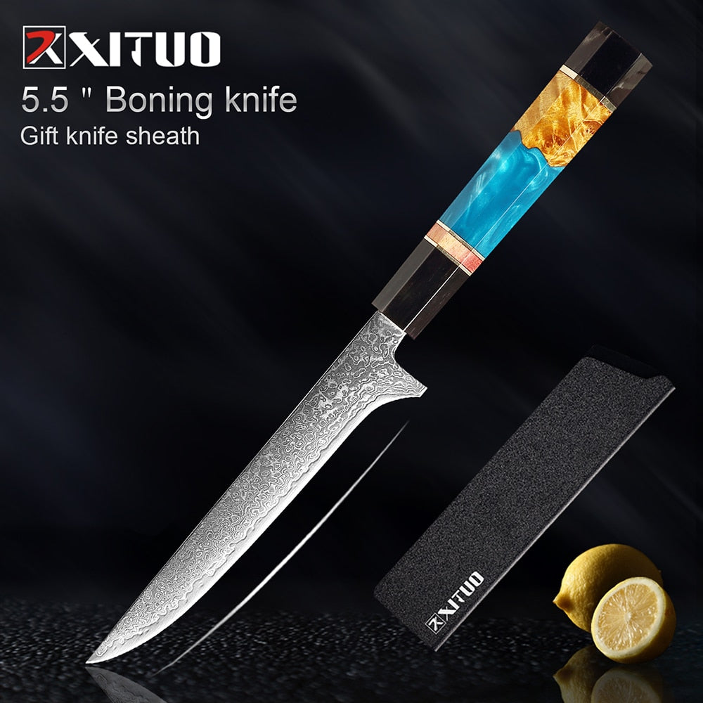 XITUO Damascus Stainless Steel Kitchen Knives Set High Quality Chef Knife Cleaver Paring Knife Stable wood&resin&horn Handle