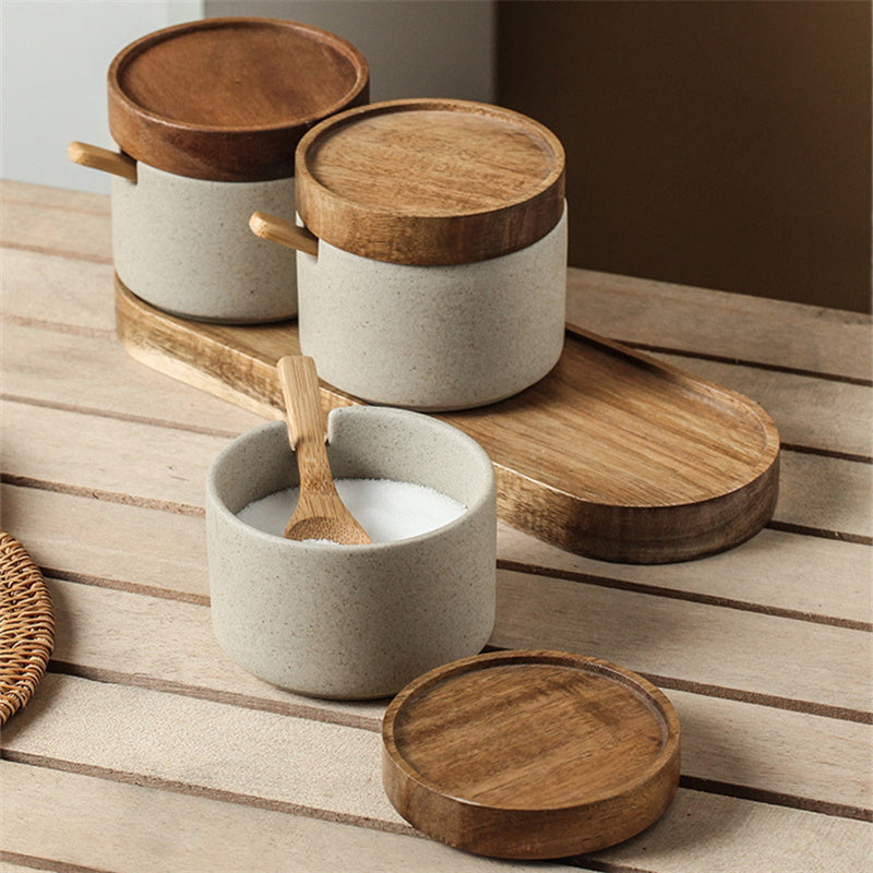 Japanese Kitchen Ceramic Seasoning Pot Condiment Box Set