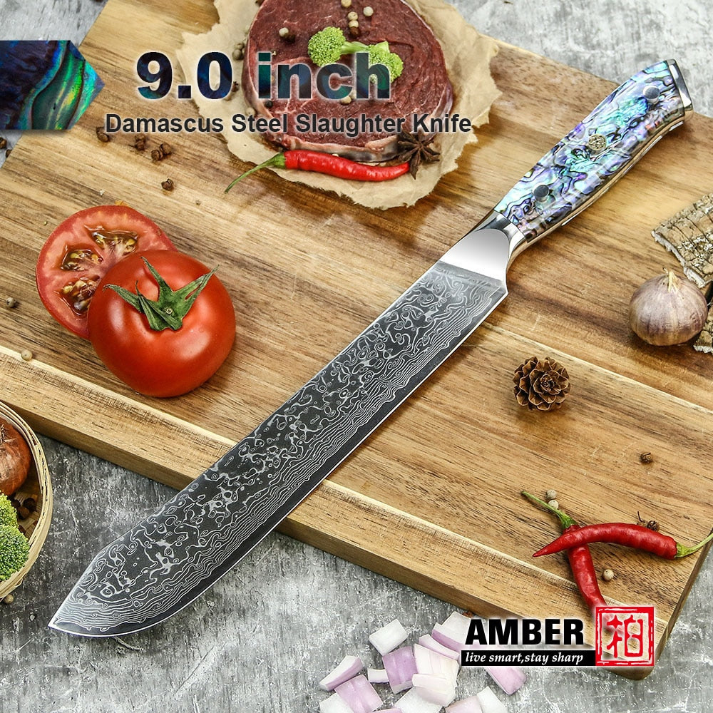 Professional Damascus VG 10 Steel Core 67 layers stainless steel Abalone handle kitchen knives set