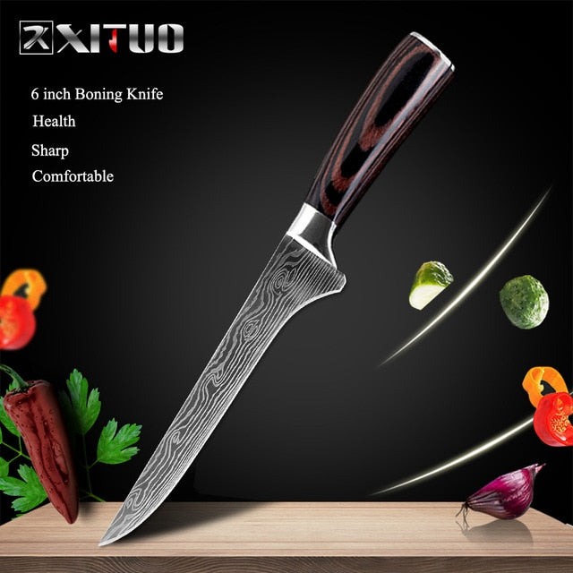 XITUO 8inch japanese kitchen knives Laser Damascus pattern chef knife Sharp Santoku Cleaver Slicing Utility Knives tool EDC