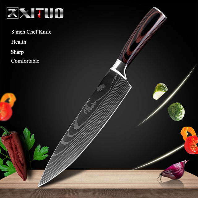 XITUO 8inch japanese kitchen knives Laser Damascus pattern chef knife Sharp Santoku Cleaver Slicing Utility Knives tool EDC