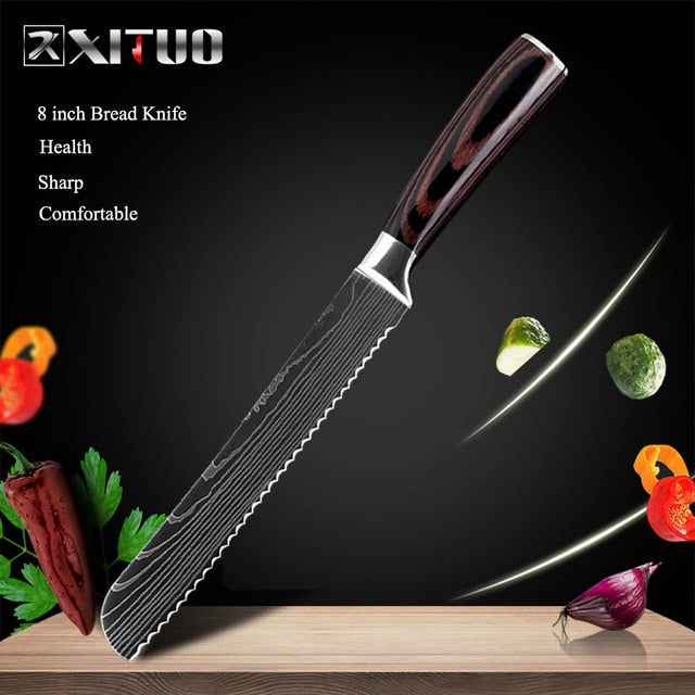 XITUO 8inch japanese kitchen knives Laser Damascus pattern chef knife Sharp Santoku Cleaver Slicing Utility Knives tool EDC