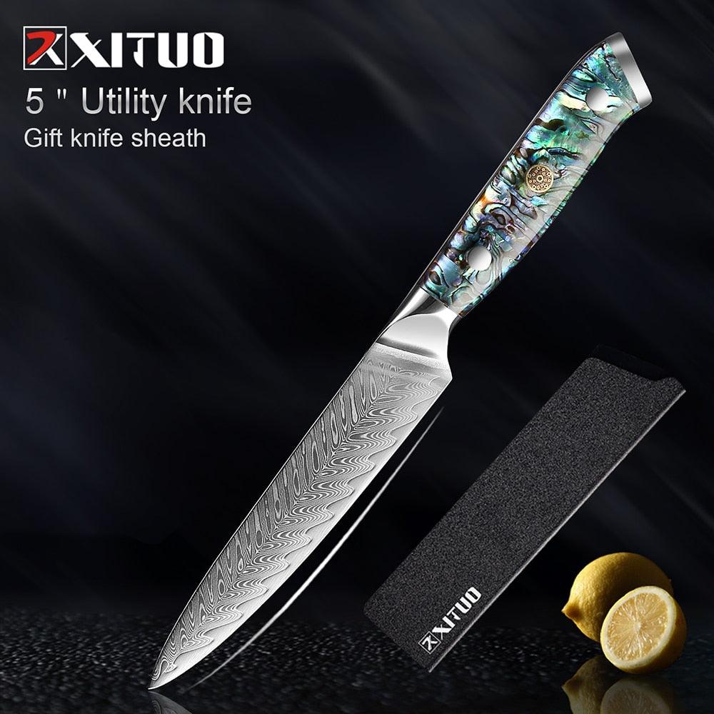 XITUO Damascus Steel knife Set Kitchen Cooking Tools Chef Knife Japanese Santoku Knives Boning knife Exquisite Shell Handle