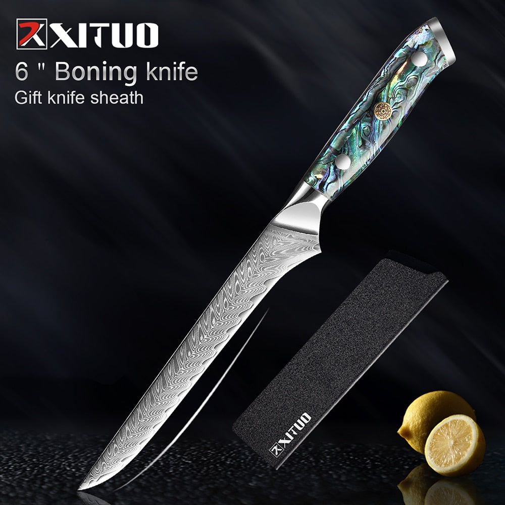 XITUO Damascus Steel knife Set Kitchen Cooking Tools Chef Knife Japanese Santoku Knives Boning knife Exquisite Shell Handle