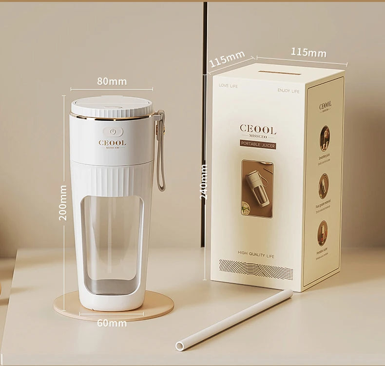 Viral portable electric blender, "Time to get your blend on."  340ML portable Juicer Wireless with straw Electric Blender for juice, milkshakes, juicing, cubed fruit, food supplement, and Smoothie Mixer