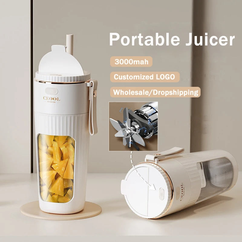 Viral portable electric blender, "Time to get your blend on."  340ML portable Juicer Wireless with straw Electric Blender for juice, milkshakes, juicing, cubed fruit, food supplement, and Smoothie Mixer