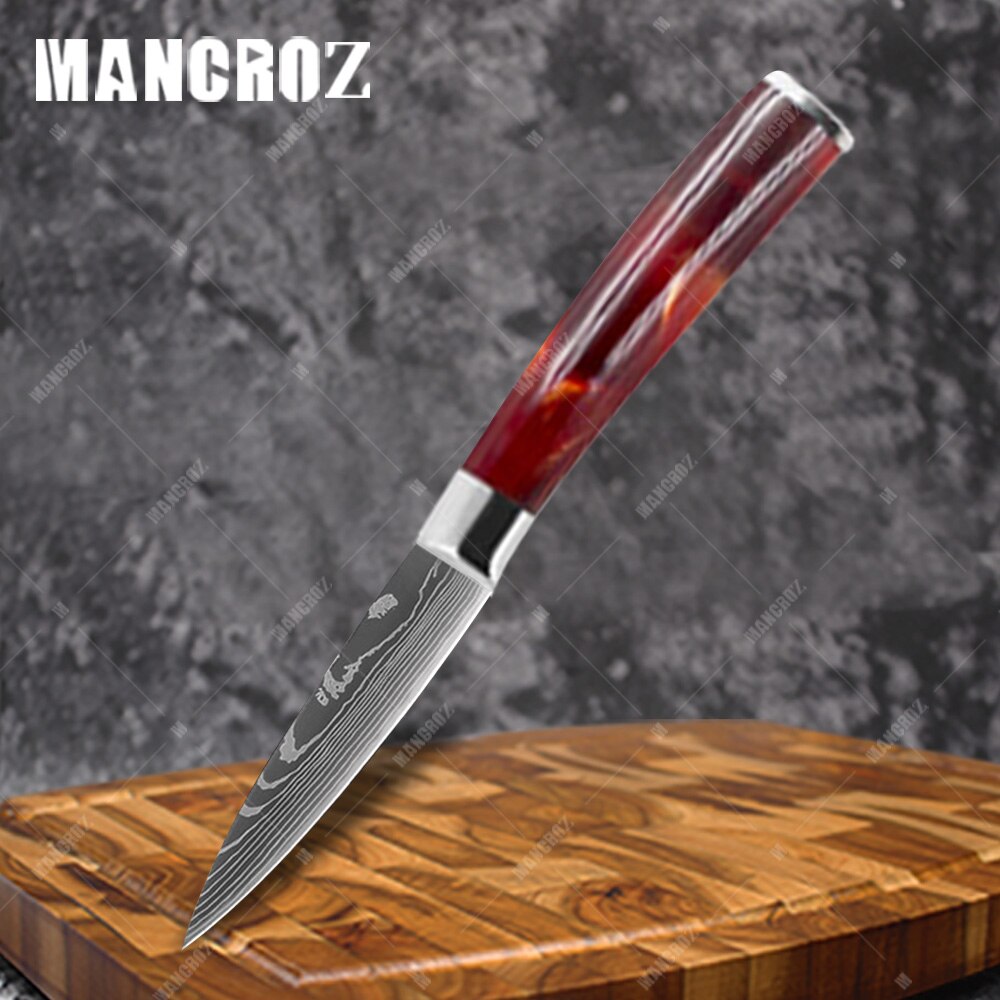 Utility Kitchen Knives Set Resin Handle Laser Damascus Pattern Chef Knife Sharp Santoku Cleaver Slicing Knives