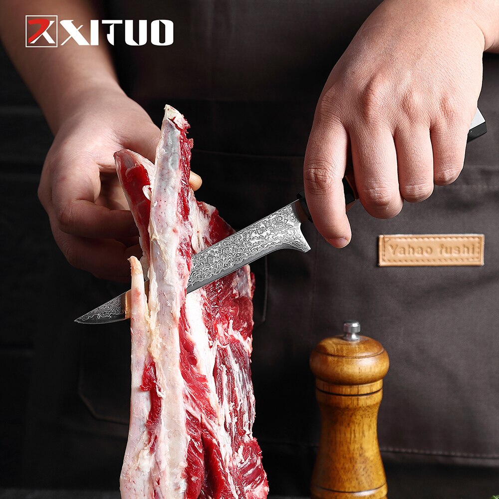 XITUO Damascus Stainless Steel Kitchen Knives Set High Quality Chef Knife Cleaver Paring Knife Stable wood&resin&horn Handle