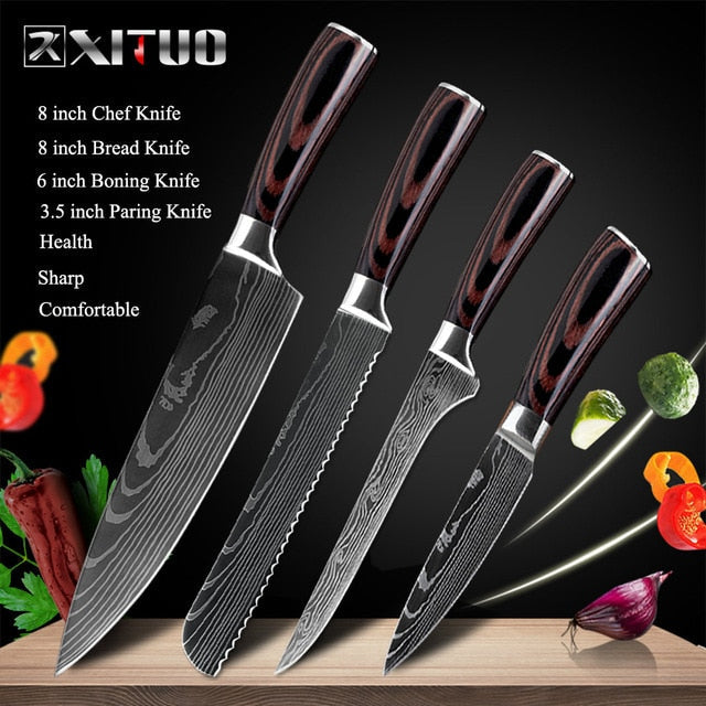 XITUO 8inch japanese kitchen knives Laser Damascus pattern chef knife Sharp Santoku Cleaver Slicing Utility Knives tool EDC