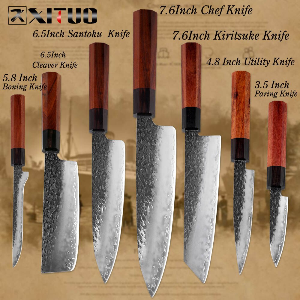 XITUO Kitchen Chef Knife Three-layer Steel Handmade Forged Sharp Cleaver Kiritsuke Boning Santoku Paring Knives Cooking Tools