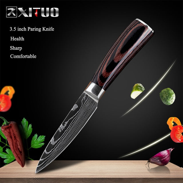 XITUO 8inch japanese kitchen knives Laser Damascus pattern chef knife Sharp Santoku Cleaver Slicing Utility Knives tool EDC