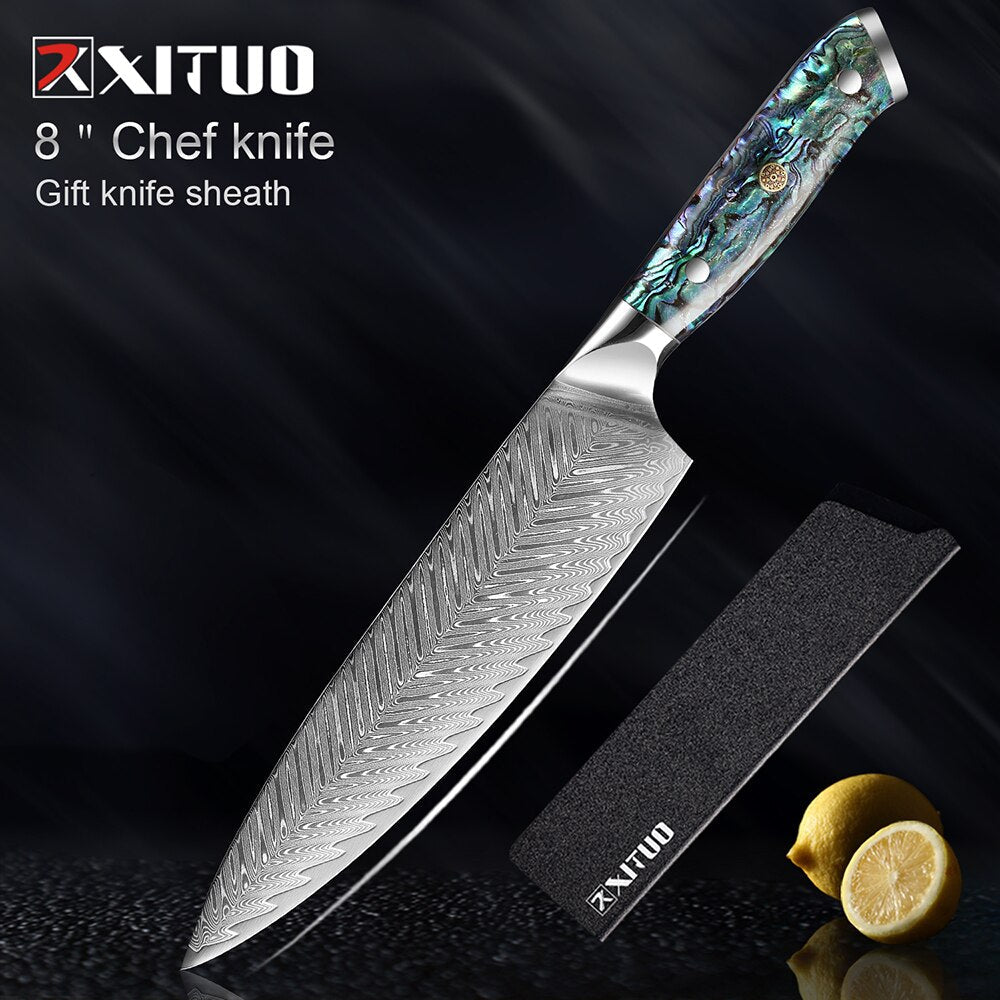 XITUO Damascus Steel knife Set Kitchen Cooking Tools Chef Knife Japanese Santoku Knives Boning knife Exquisite Shell Handle