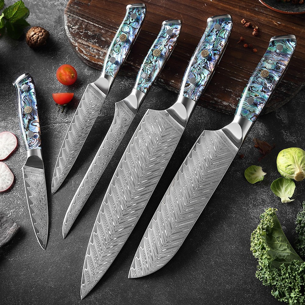 XITUO Damascus Steel Chef Knife Set Fine1-5 PCS Kitchen Knives Abalone shell handle Santoku knife