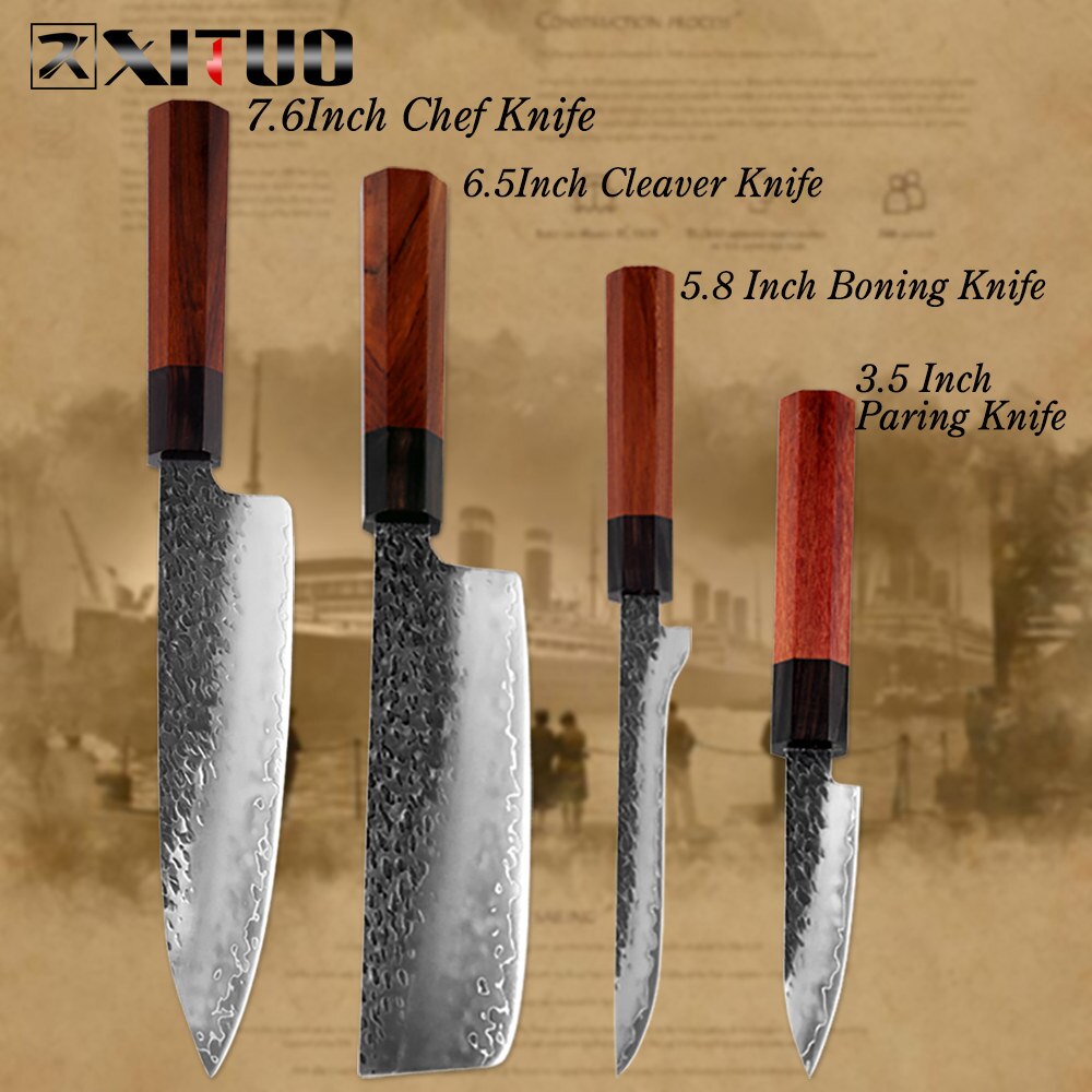 XITUO Kitchen Chef Knife Three-layer Steel Handmade Forged Sharp Cleaver Kiritsuke Boning Santoku Paring Knives Cooking Tools