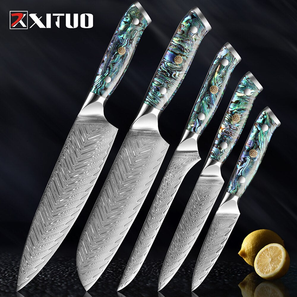 XITUO Damascus Steel knife Set Kitchen Cooking Tools Chef Knife Japanese Santoku Knives Boning knife Exquisite Shell Handle