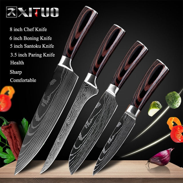 XITUO 8inch japanese kitchen knives Laser Damascus pattern chef knife Sharp Santoku Cleaver Slicing Utility Knives tool EDC