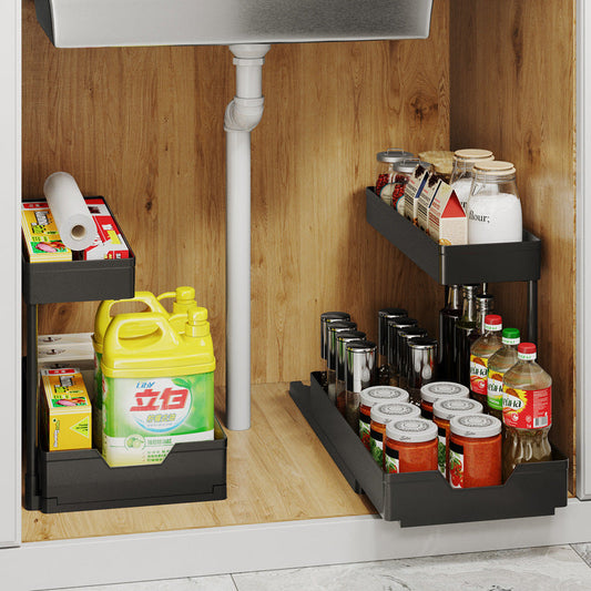 Kitchen L-Shaped Sink Storage Rack, Cabinet Storage Rack, Pull-Out Drawer Basket, Detachable Organizing Rack