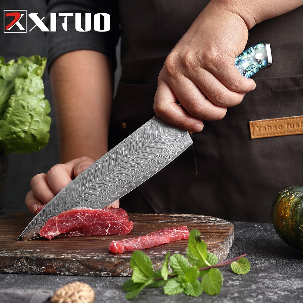 XITUO Damascus Steel knife Set Kitchen Cooking Tools Chef Knife Japanese Santoku Knives Boning knife Exquisite Shell Handle