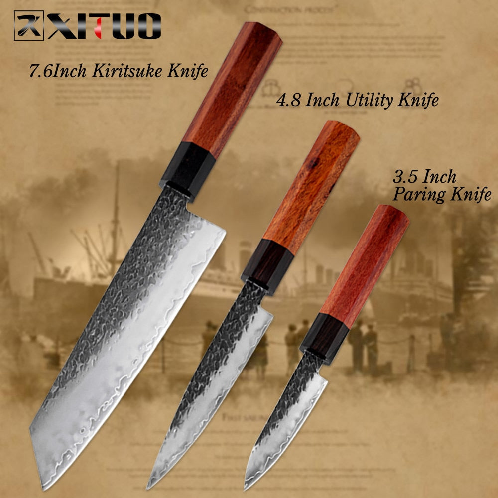 XITUO Kitchen Chef Knife Three-layer Steel Handmade Forged Sharp Cleaver Kiritsuke Boning Santoku Paring Knives Cooking Tools