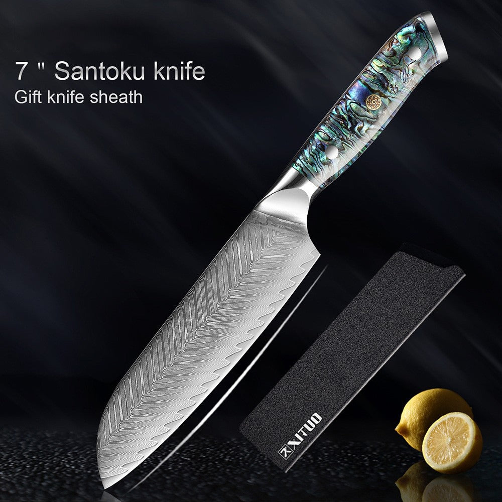 XITUO Damascus Steel Chef Knife Set Fine1-5 PCS Kitchen Knives Abalone shell handle Santoku knife