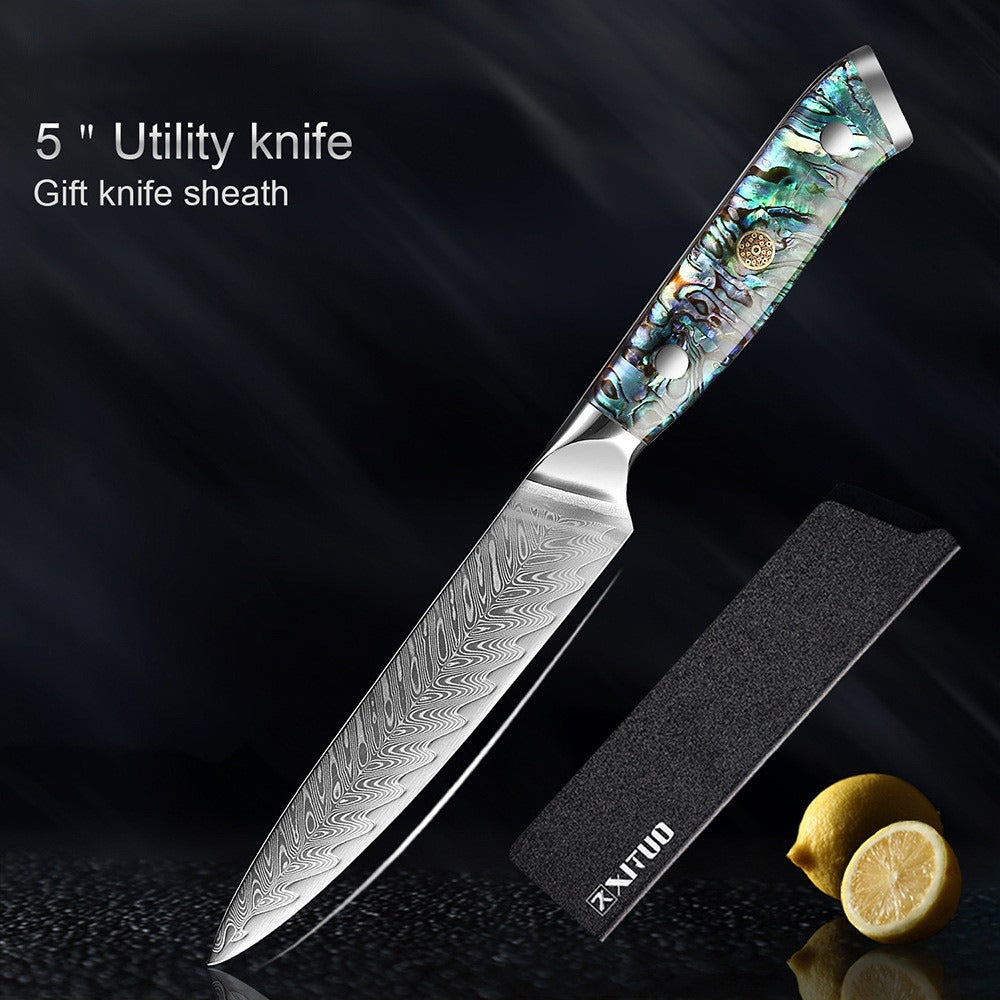 XITUO Damascus Steel Chef Knife Set Fine1-5 PCS Kitchen Knives Abalone shell handle Santoku knife